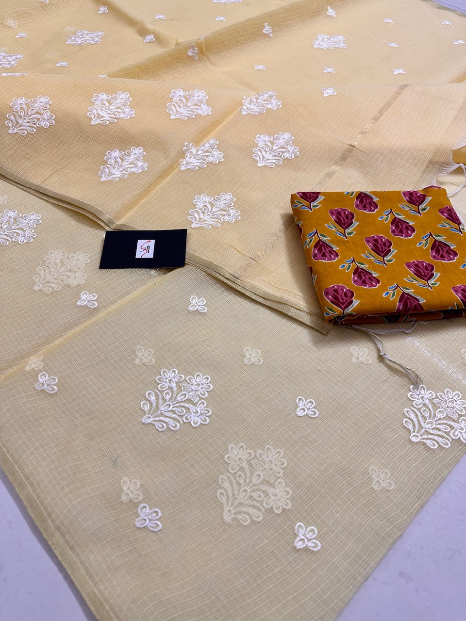 Embroidered Kota Cotton Doria Saree