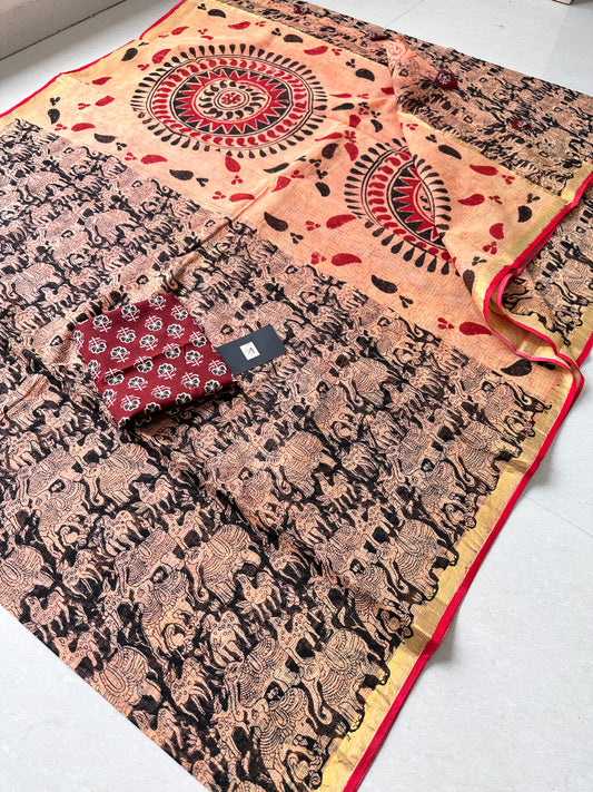 HandBlock Printed Kota Cotton Doria Saree