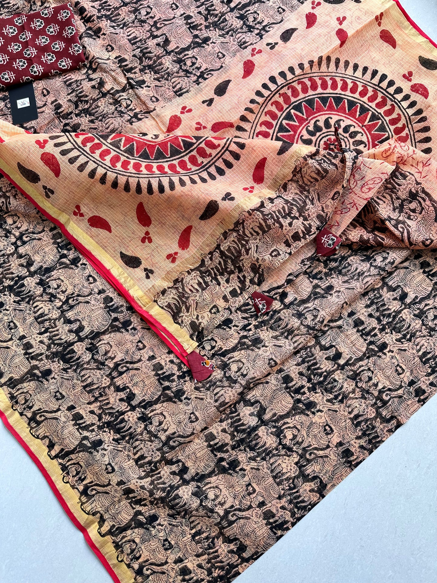 HandBlock Printed Kota Cotton Doria Saree