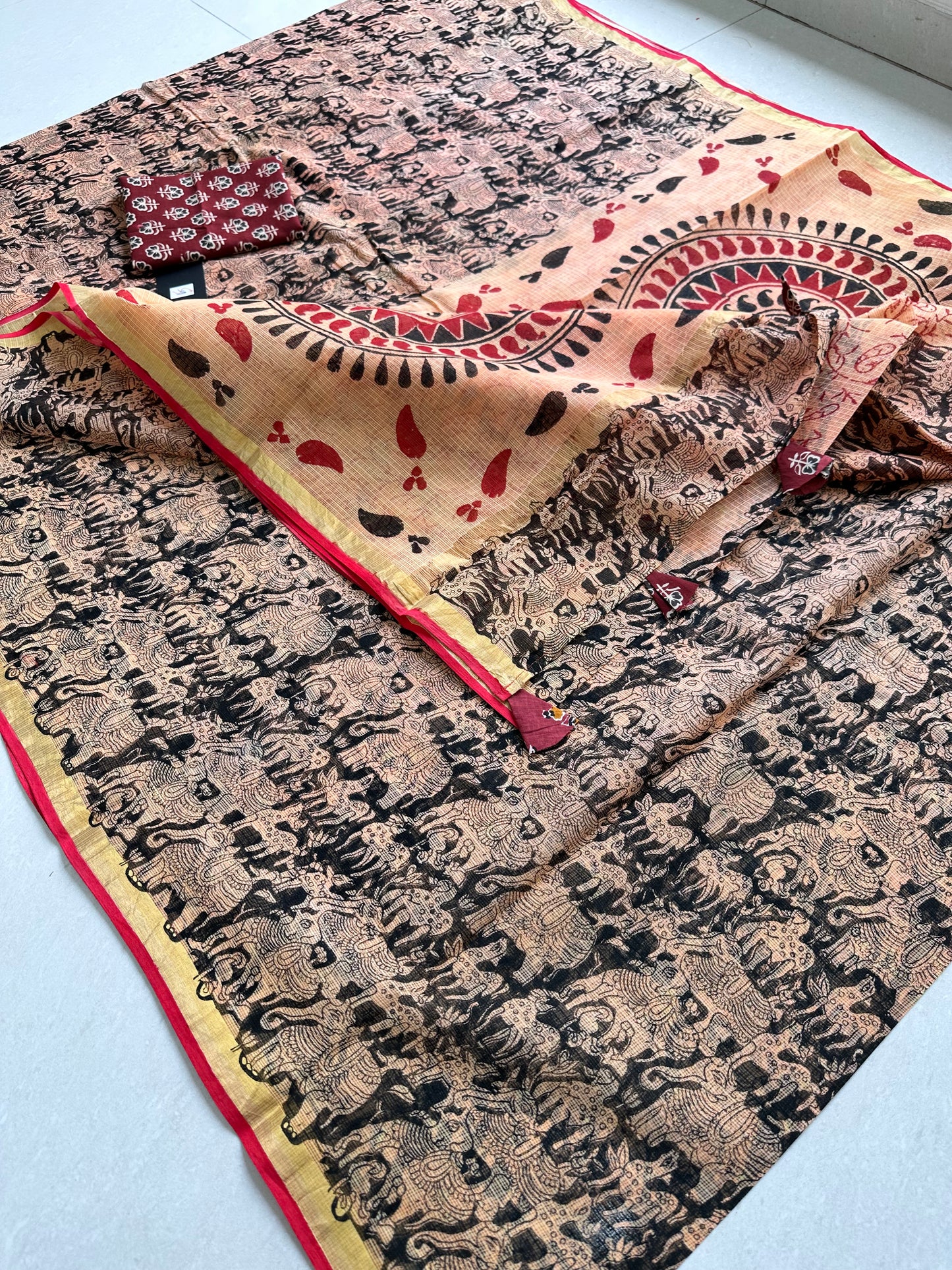 HandBlock Printed Kota Cotton Doria Saree