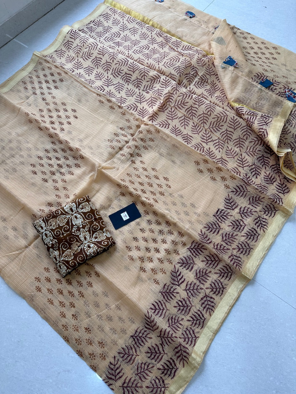 HandBlock Printed Kota Cotton Doria Saree