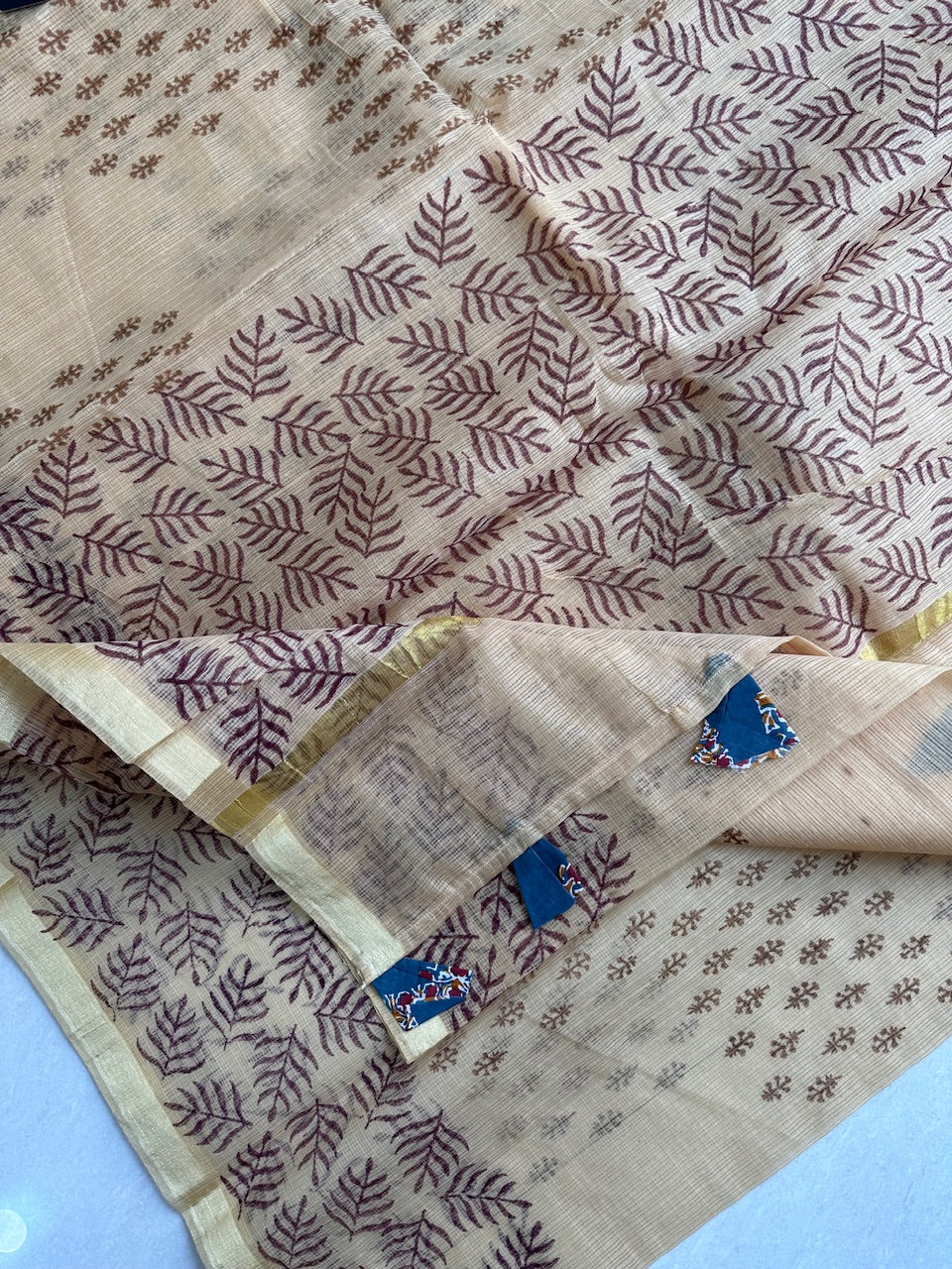 HandBlock Printed Kota Cotton Doria Saree