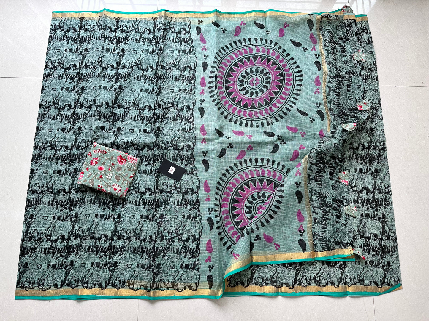 HandBlock Printed Kota Cotton Doria Saree