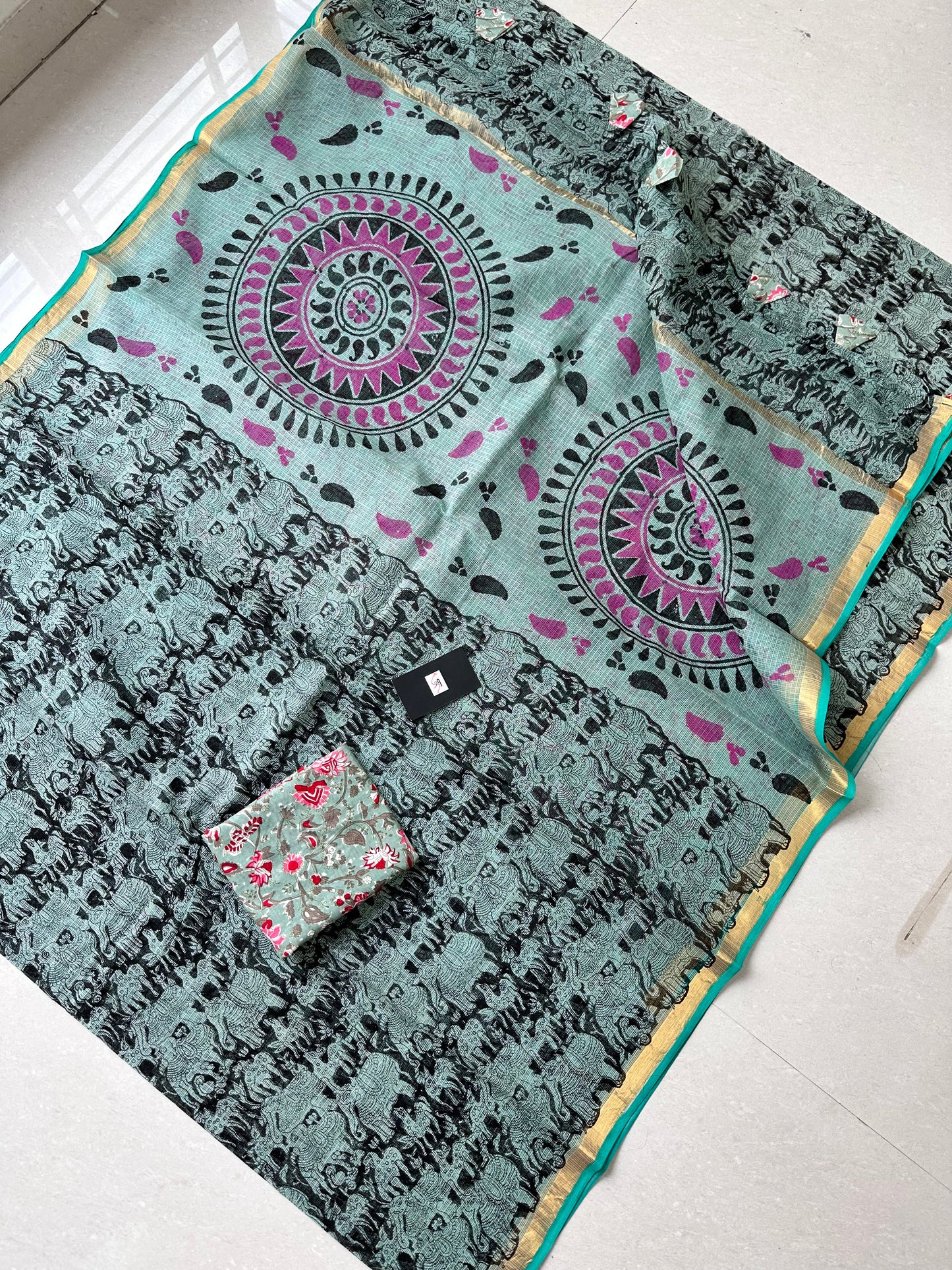 HandBlock Printed Kota Cotton Doria Saree