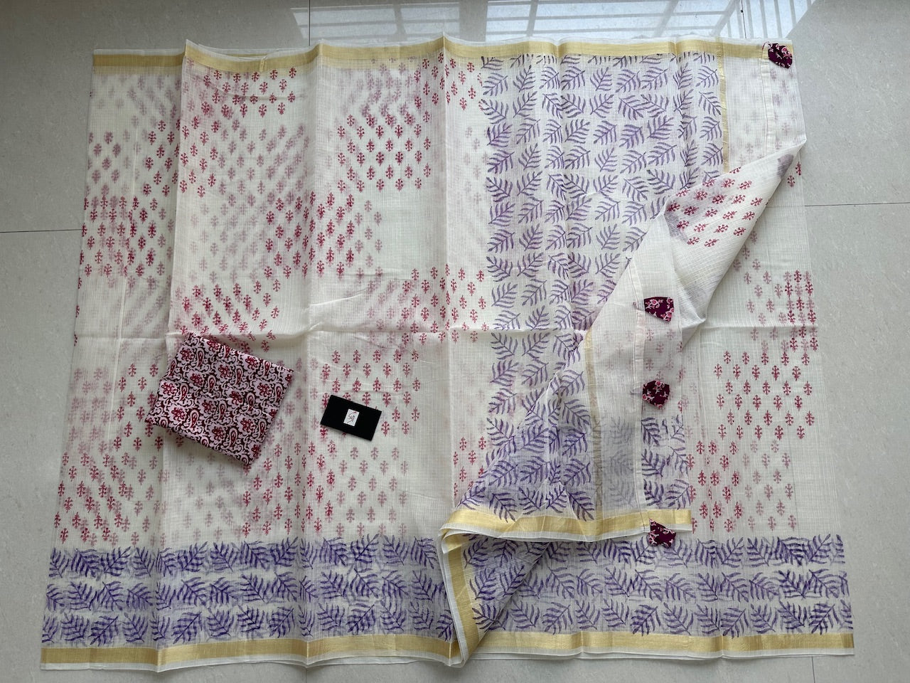 HandBlock Printed Kota Cotton Doria Saree