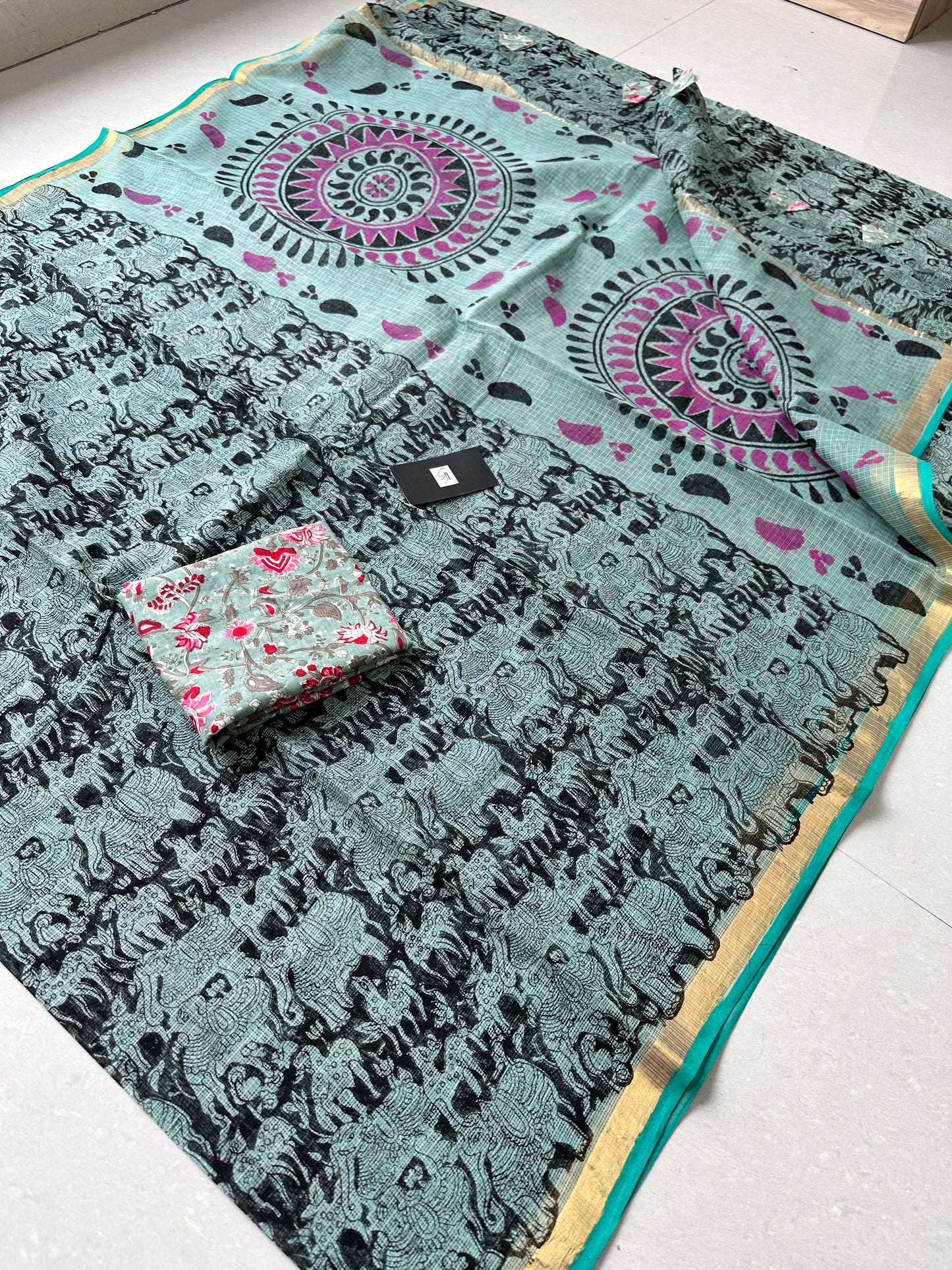 HandBlock Printed Kota Cotton Doria Saree