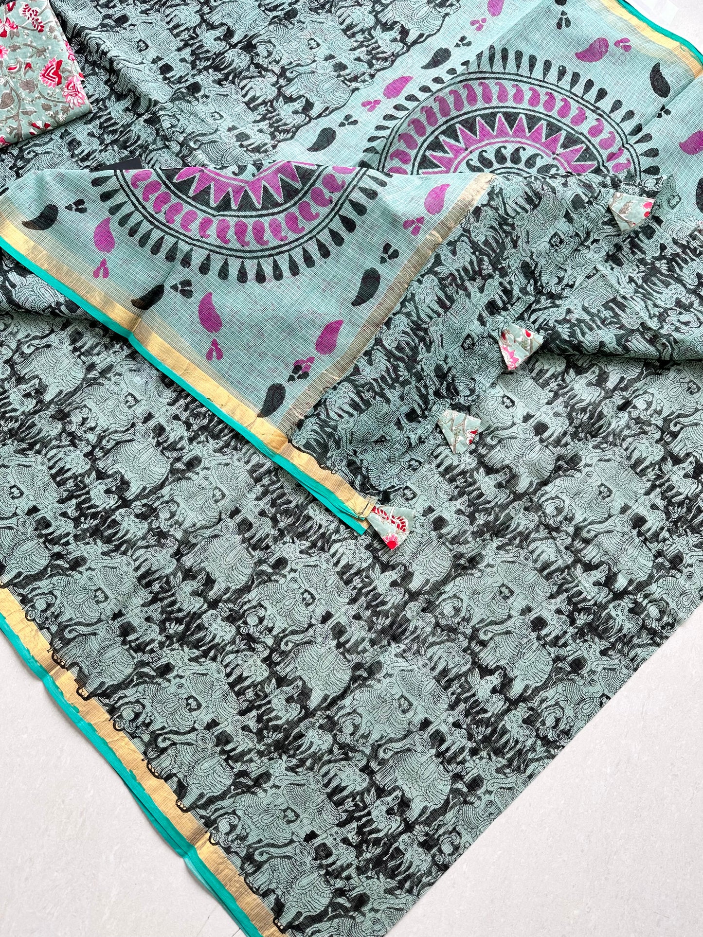 HandBlock Printed Kota Cotton Doria Saree