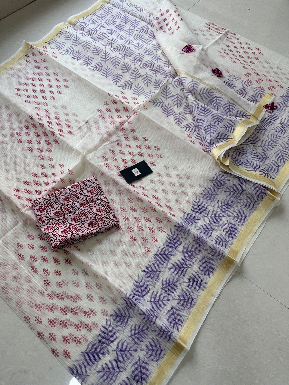 HandBlock Printed Kota Cotton Doria Saree