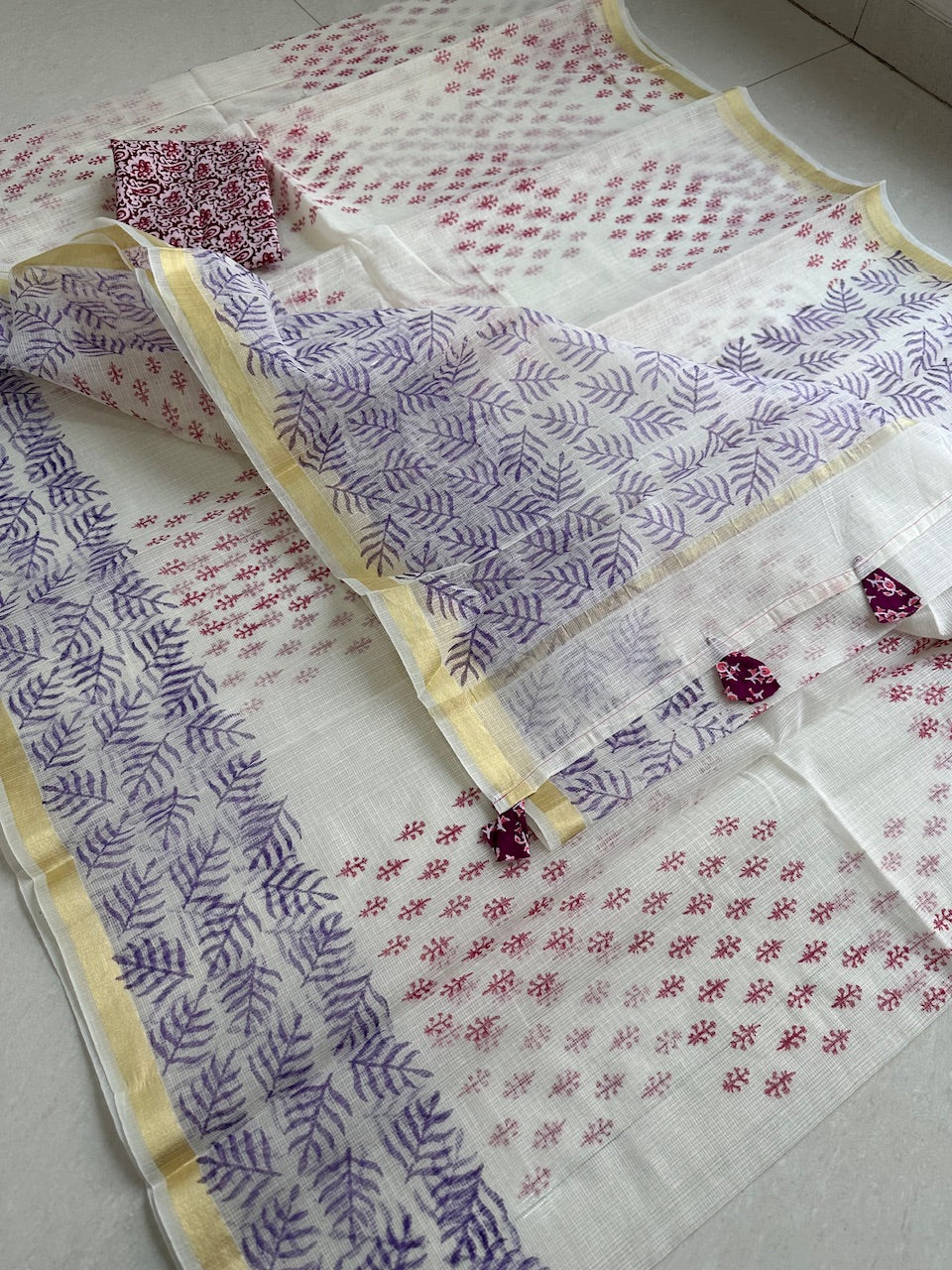 HandBlock Printed Kota Cotton Doria Saree