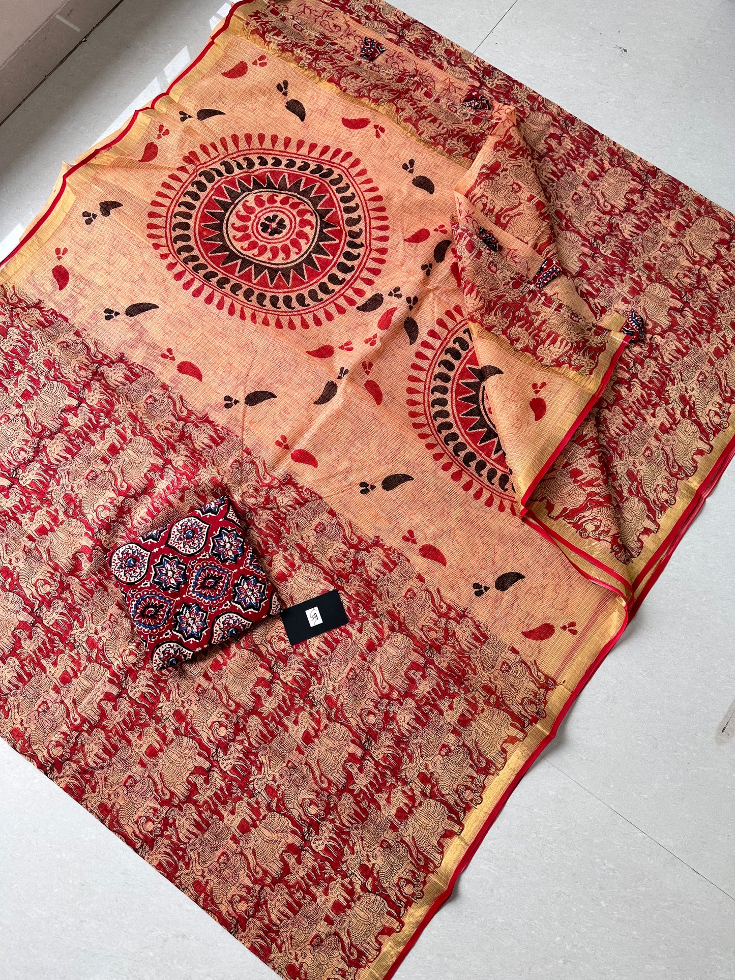 HandBlock Printed Kota Cotton Doria Saree