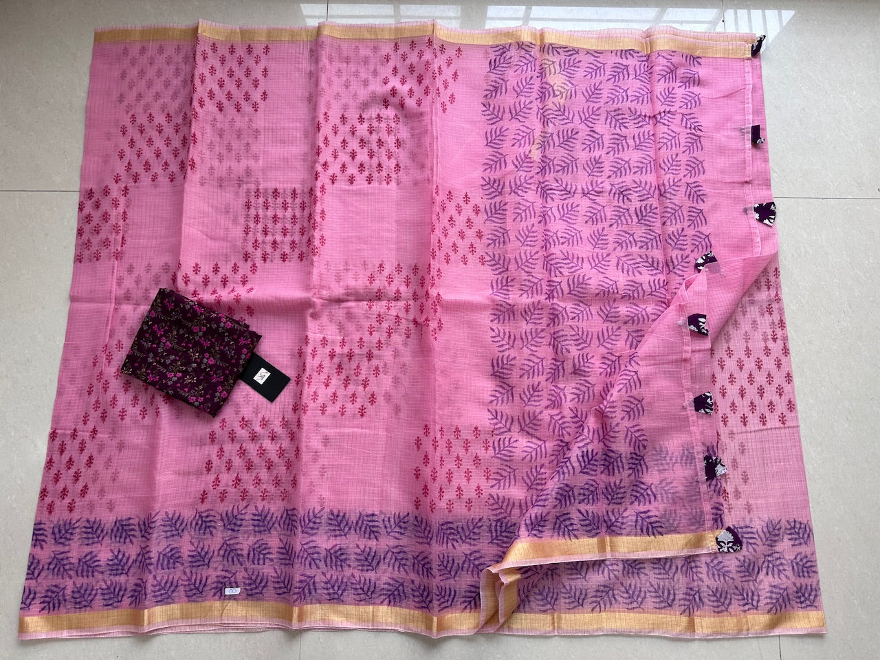 HandBlock Printed Kota Cotton Doria Saree