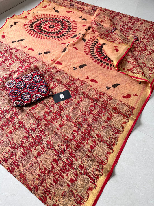 HandBlock Printed Kota Cotton Doria Saree