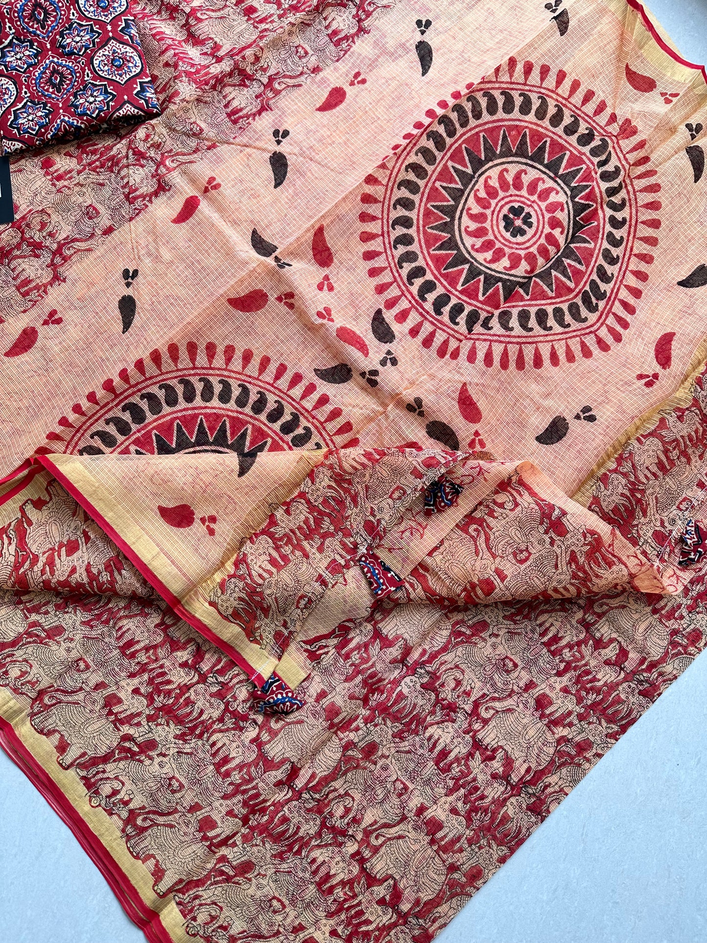 HandBlock Printed Kota Cotton Doria Saree