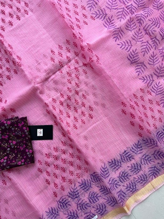 HandBlock Printed Kota Cotton Doria Saree