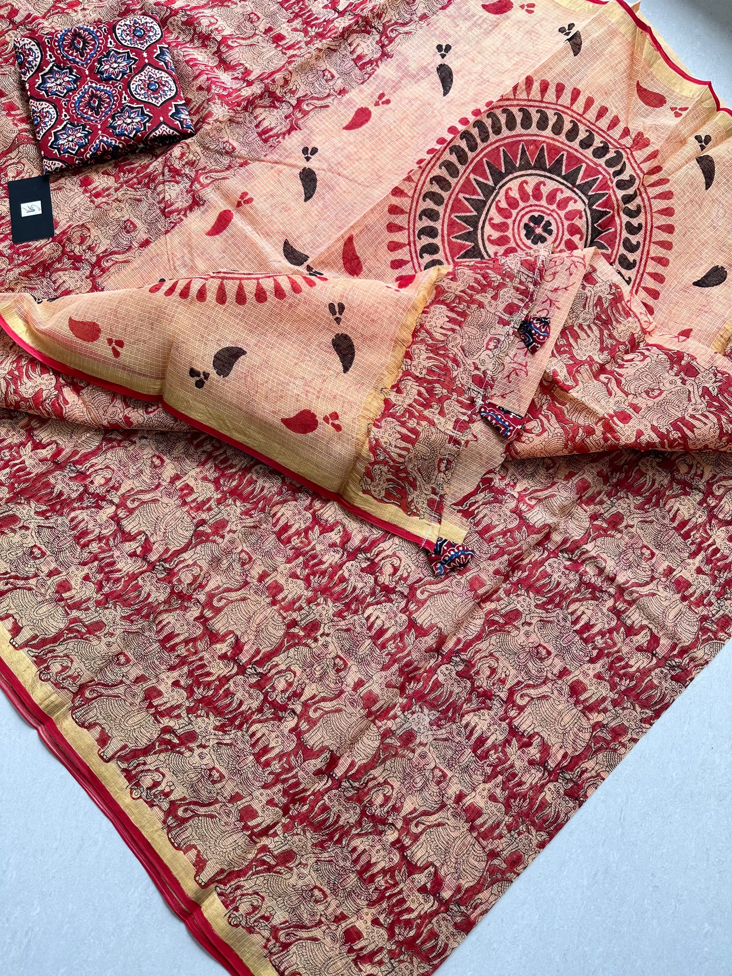 HandBlock Printed Kota Cotton Doria Saree