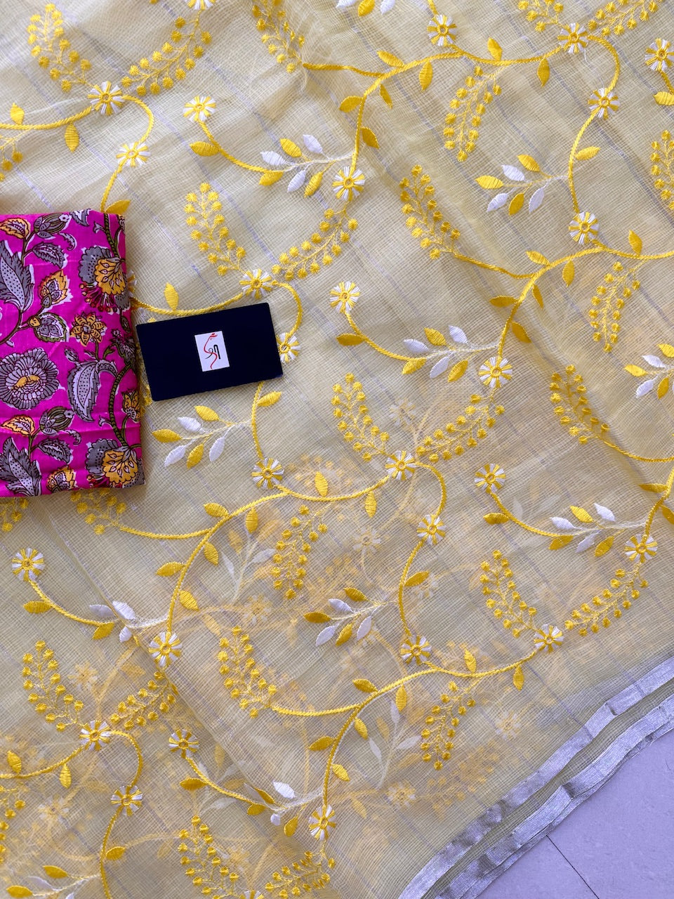 Embroidered Kota Cotton Doria Saree