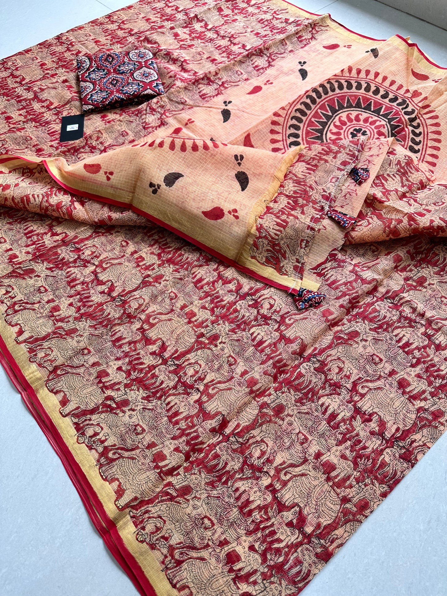 HandBlock Printed Kota Cotton Doria Saree