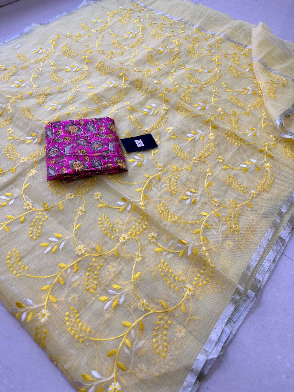 Embroidered Kota Cotton Doria Saree