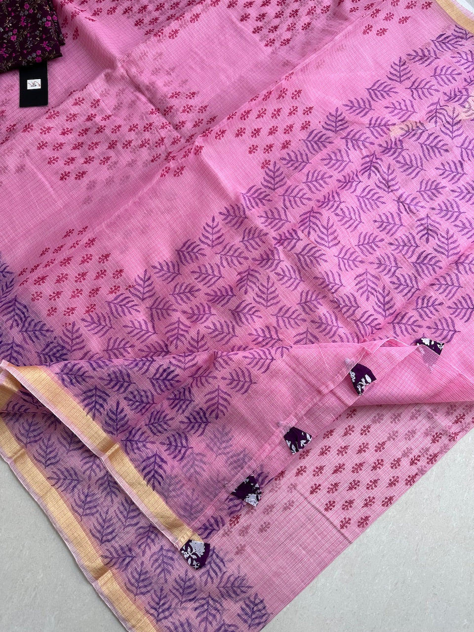 HandBlock Printed Kota Cotton Doria Saree