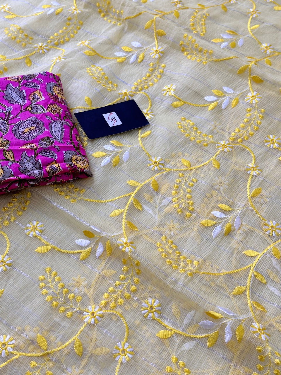 Embroidered Kota Cotton Doria Saree