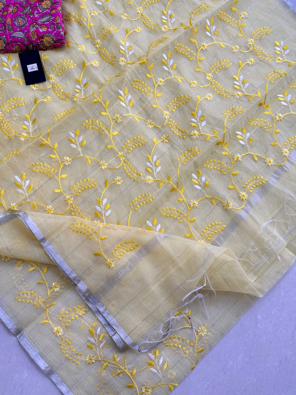 Embroidered Kota Cotton Doria Saree