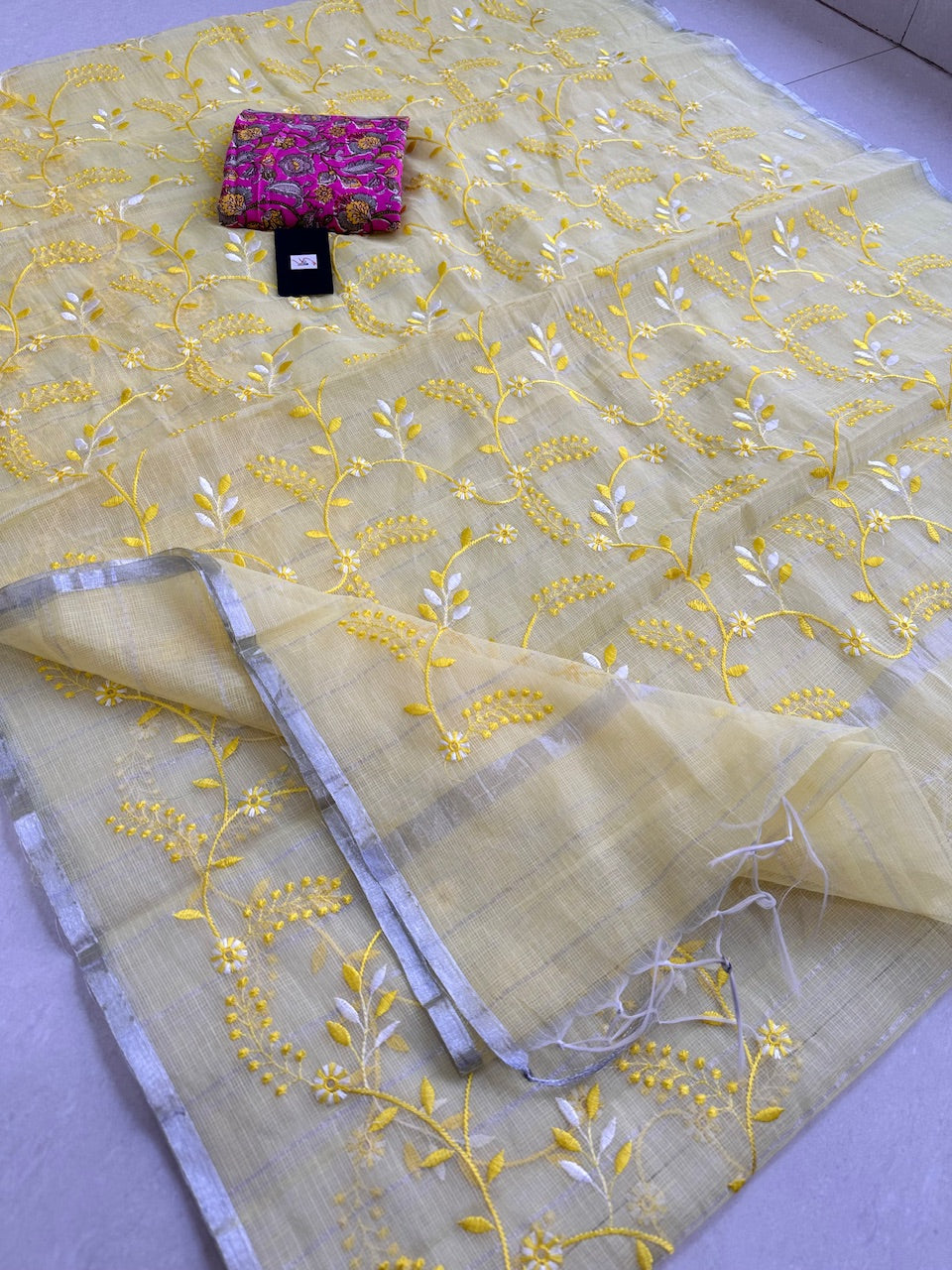 Embroidered Kota Cotton Doria Saree