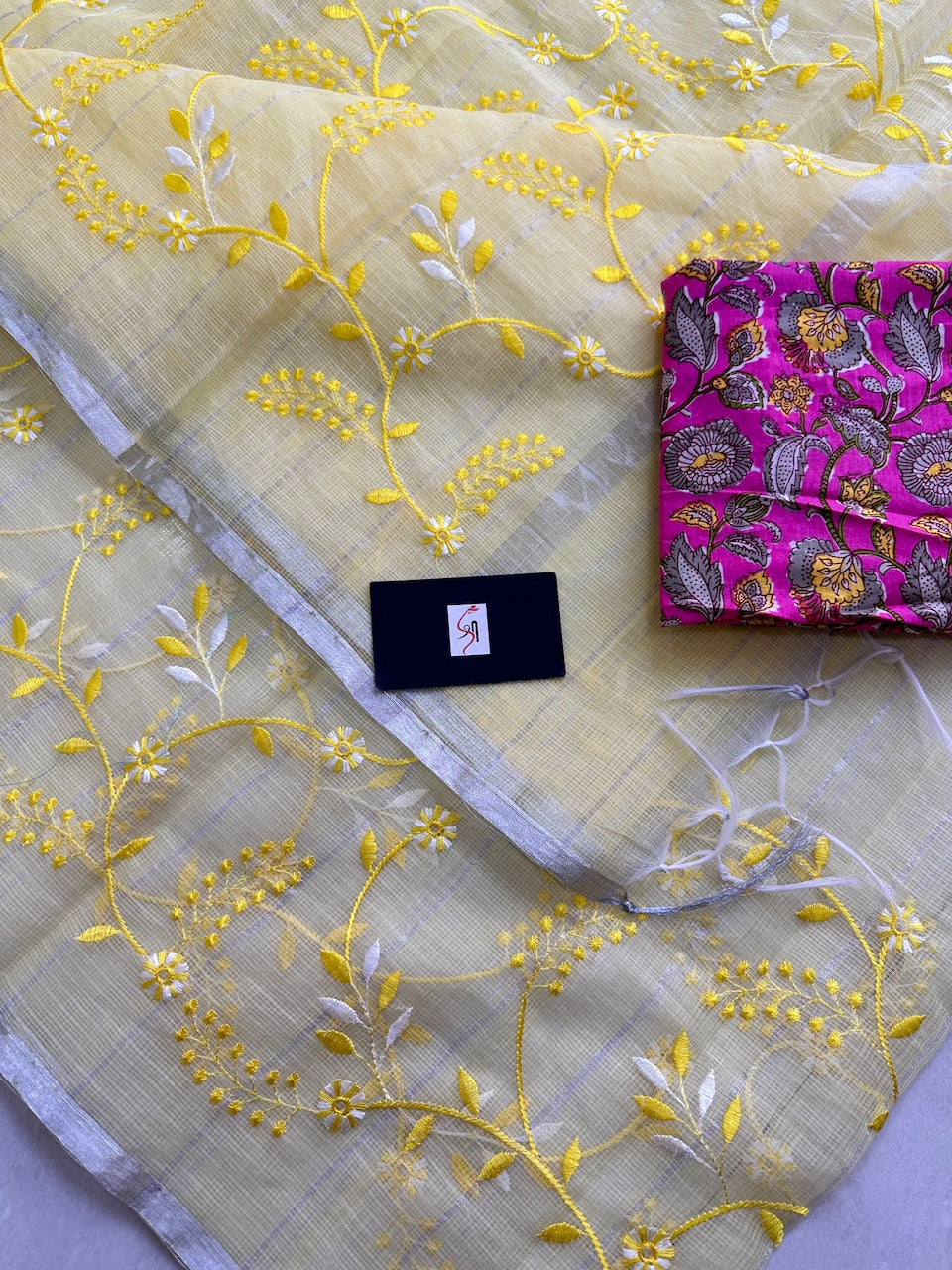 Embroidered Kota Cotton Doria Saree