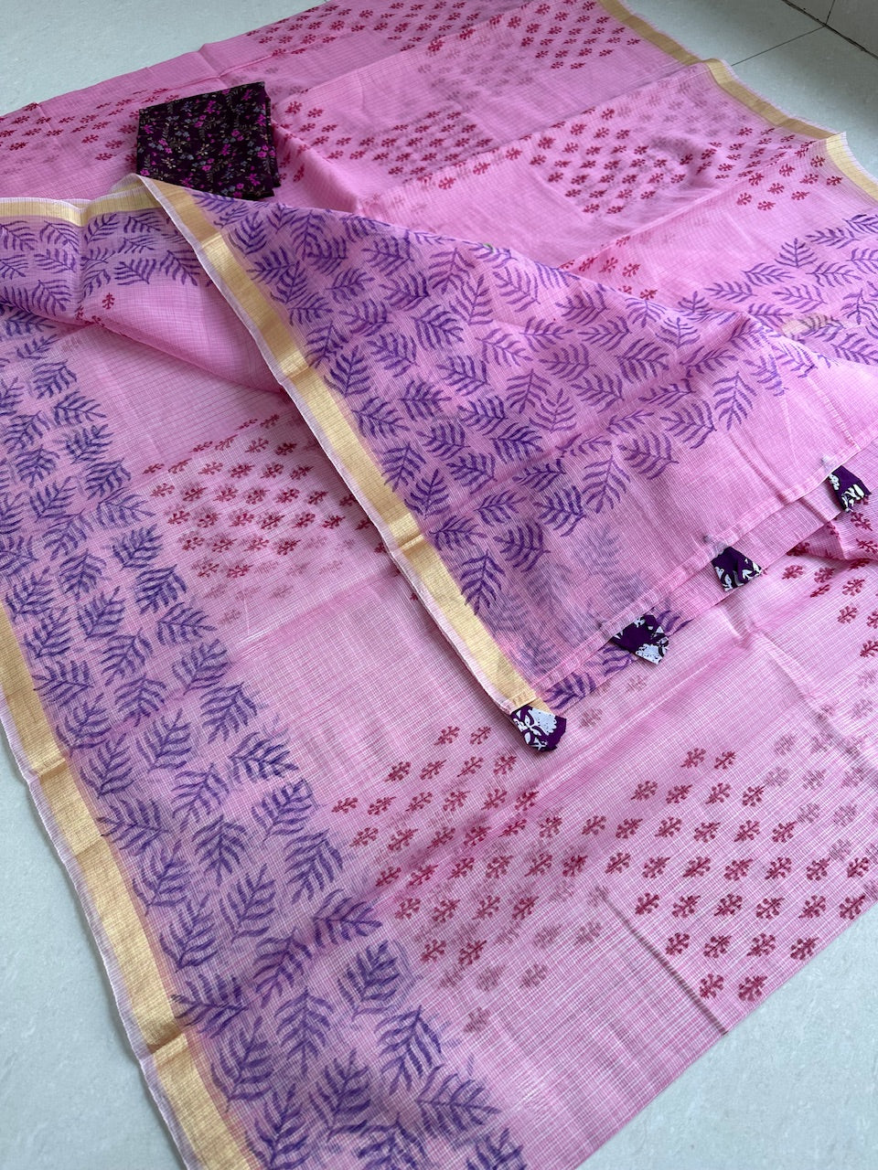 HandBlock Printed Kota Cotton Doria Saree