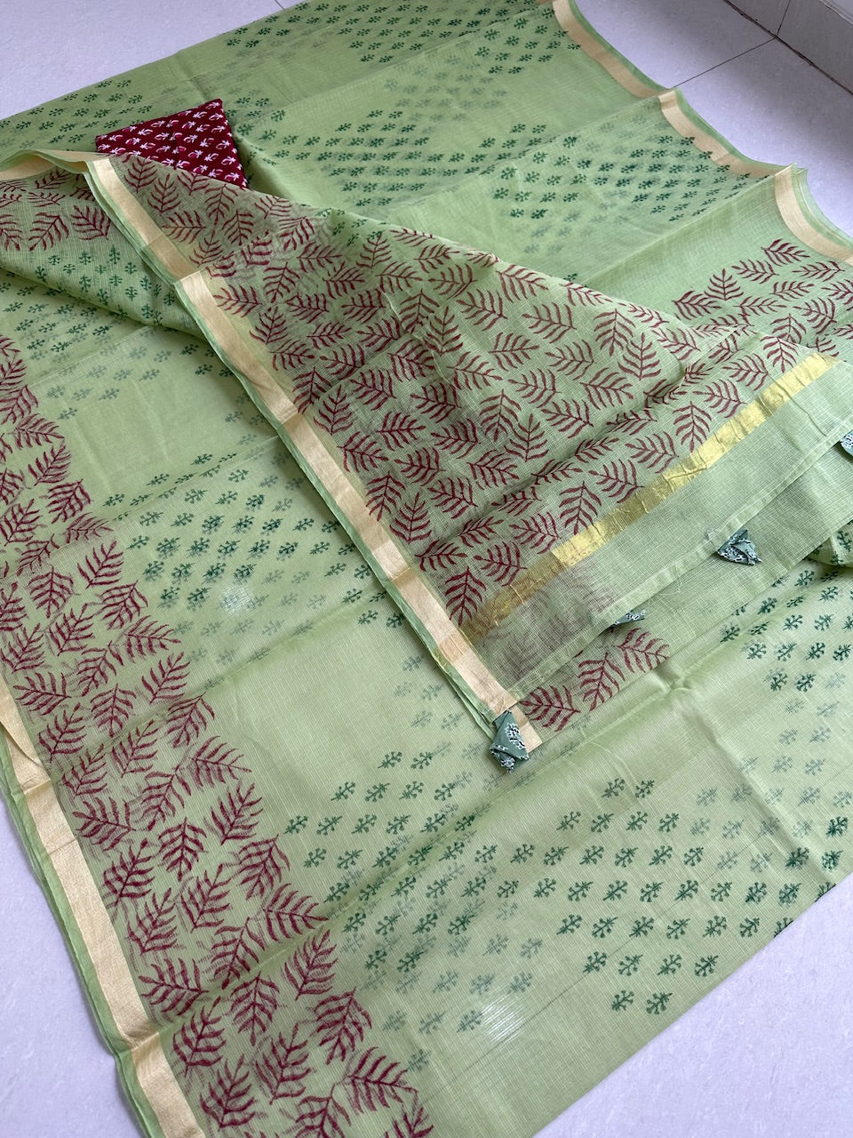 HandBlock Printed Kota Cotton Doria Saree