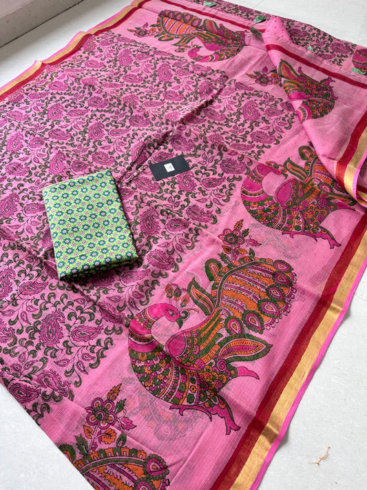 HandBlock Printed Pure Kota Cotton Doria Saree