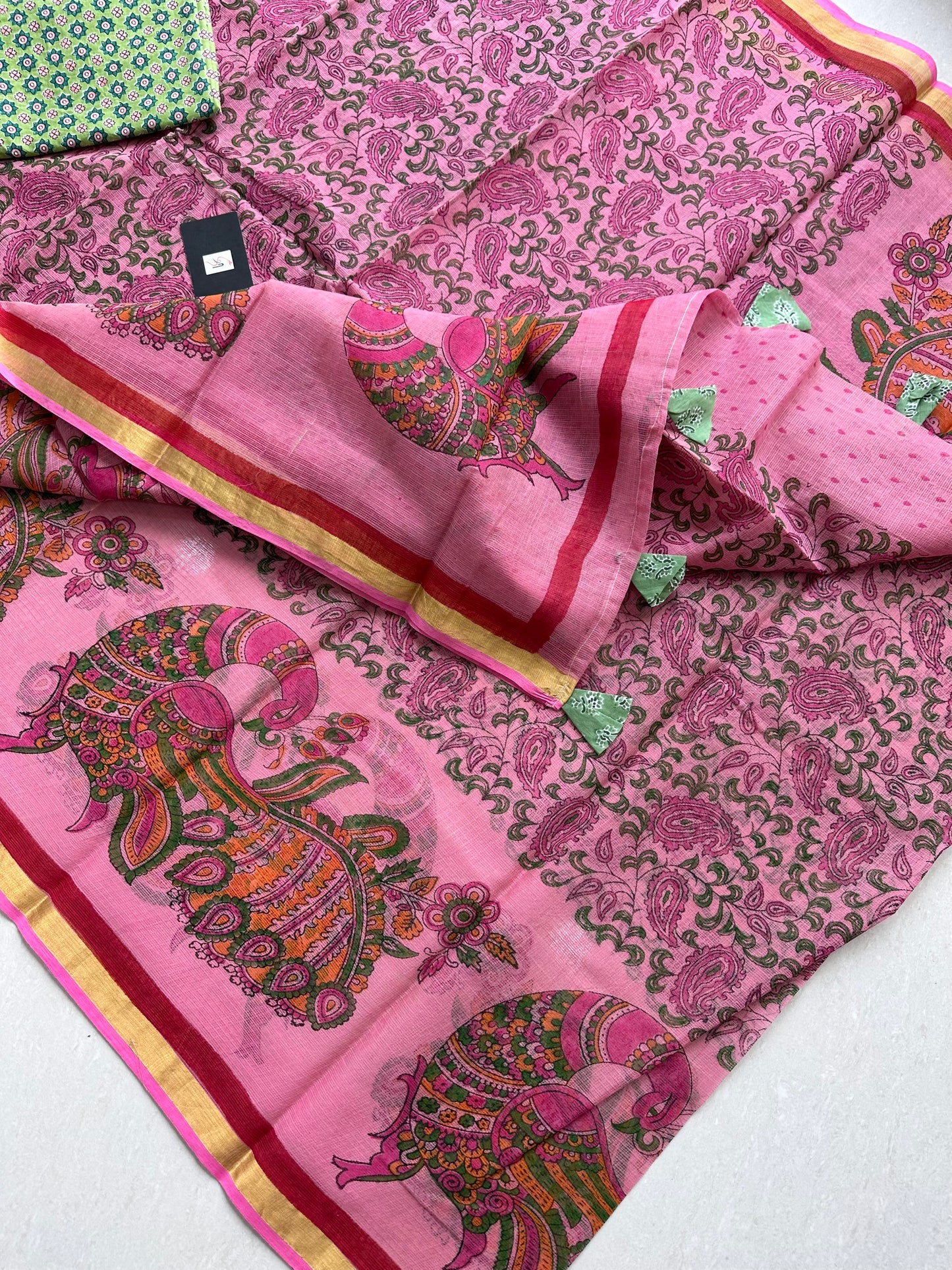 HandBlock Printed Pure Kota Cotton Doria Saree