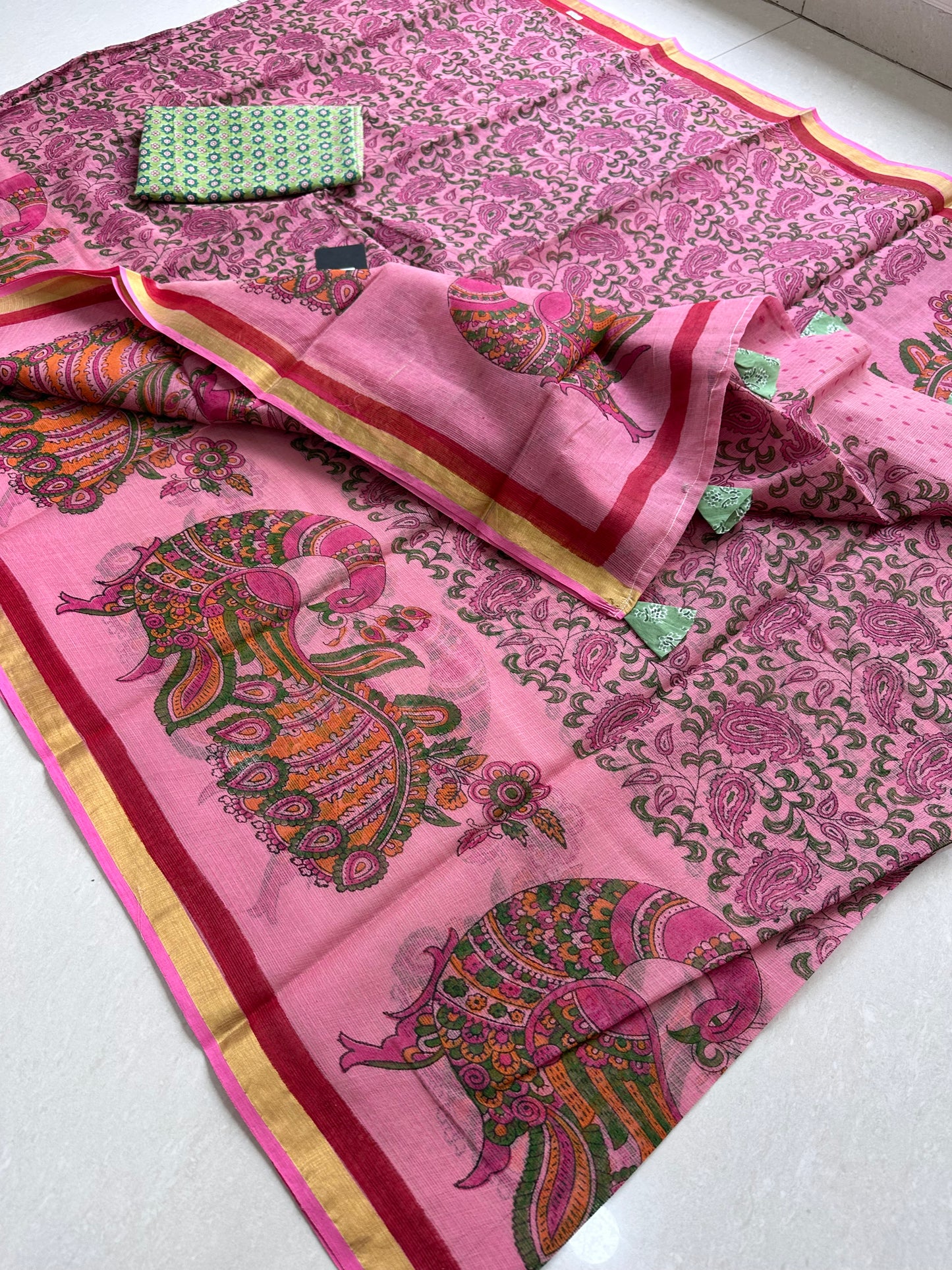 HandBlock Printed Pure Kota Cotton Doria Saree