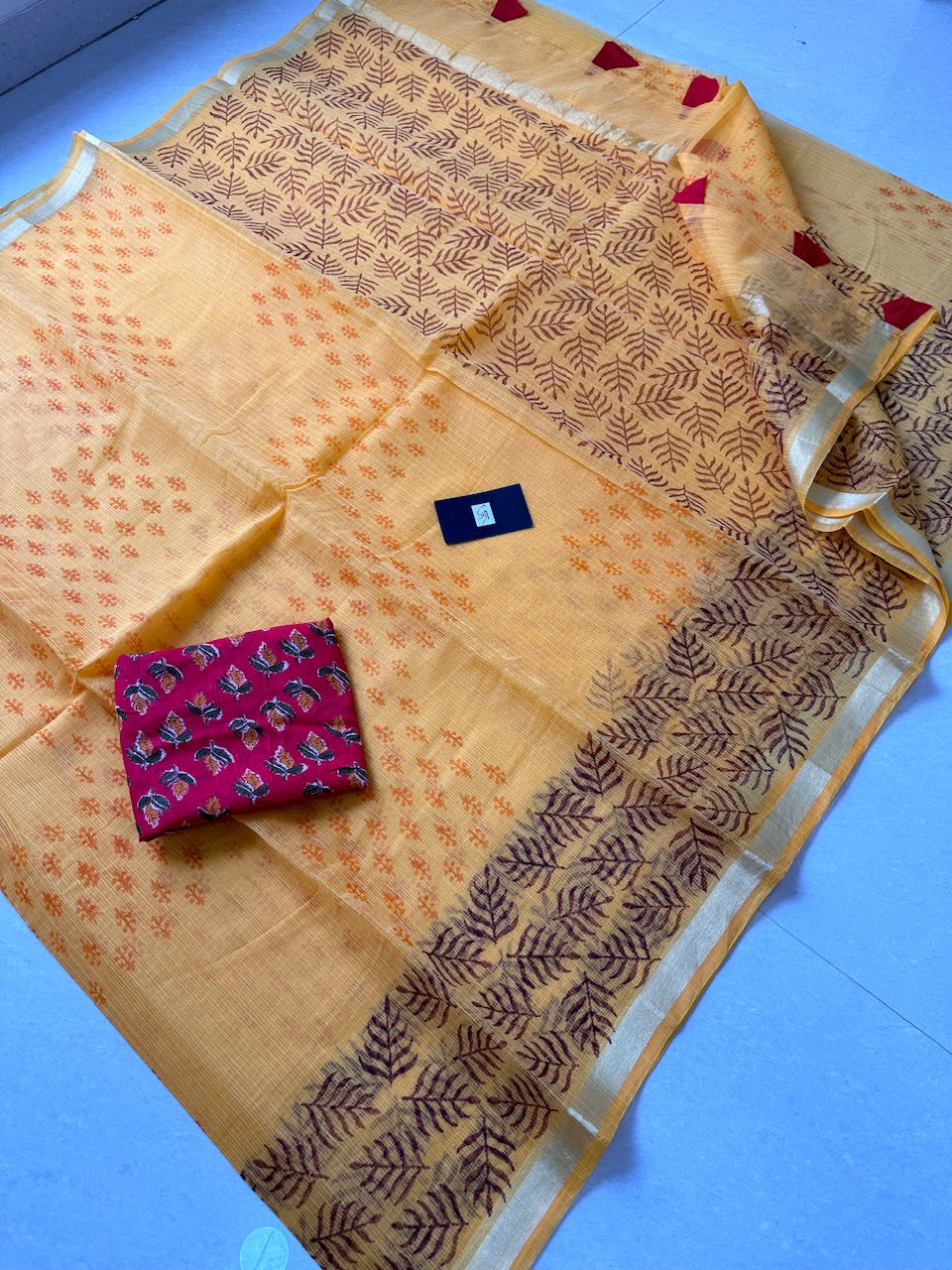 HandBlock Printed Kota Cotton Doria Saree