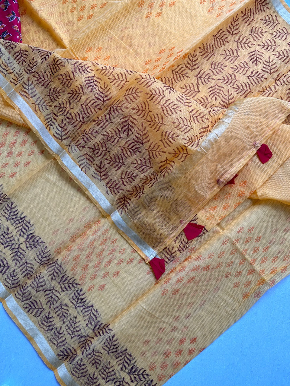 HandBlock Printed Kota Cotton Doria Saree