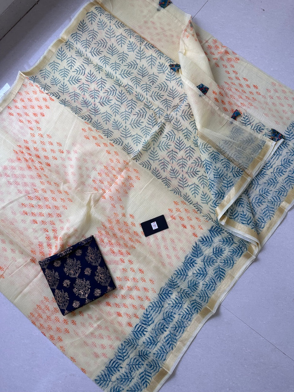 HandBlock Printed Kota Cotton Doria Saree