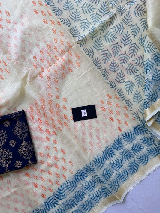 HandBlock Printed Kota Cotton Doria Saree