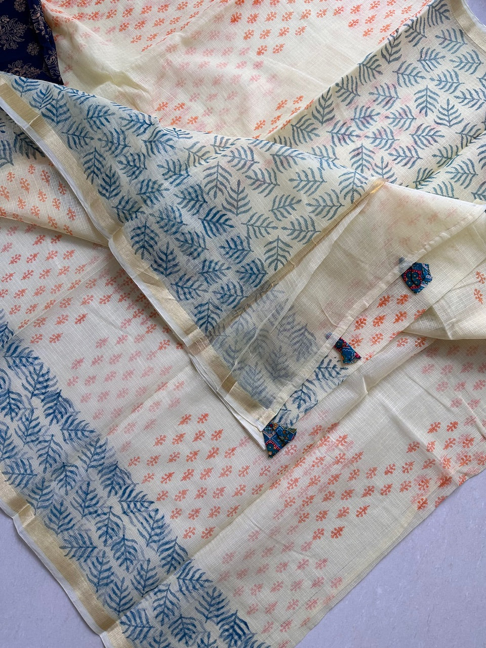 HandBlock Printed Kota Cotton Doria Saree