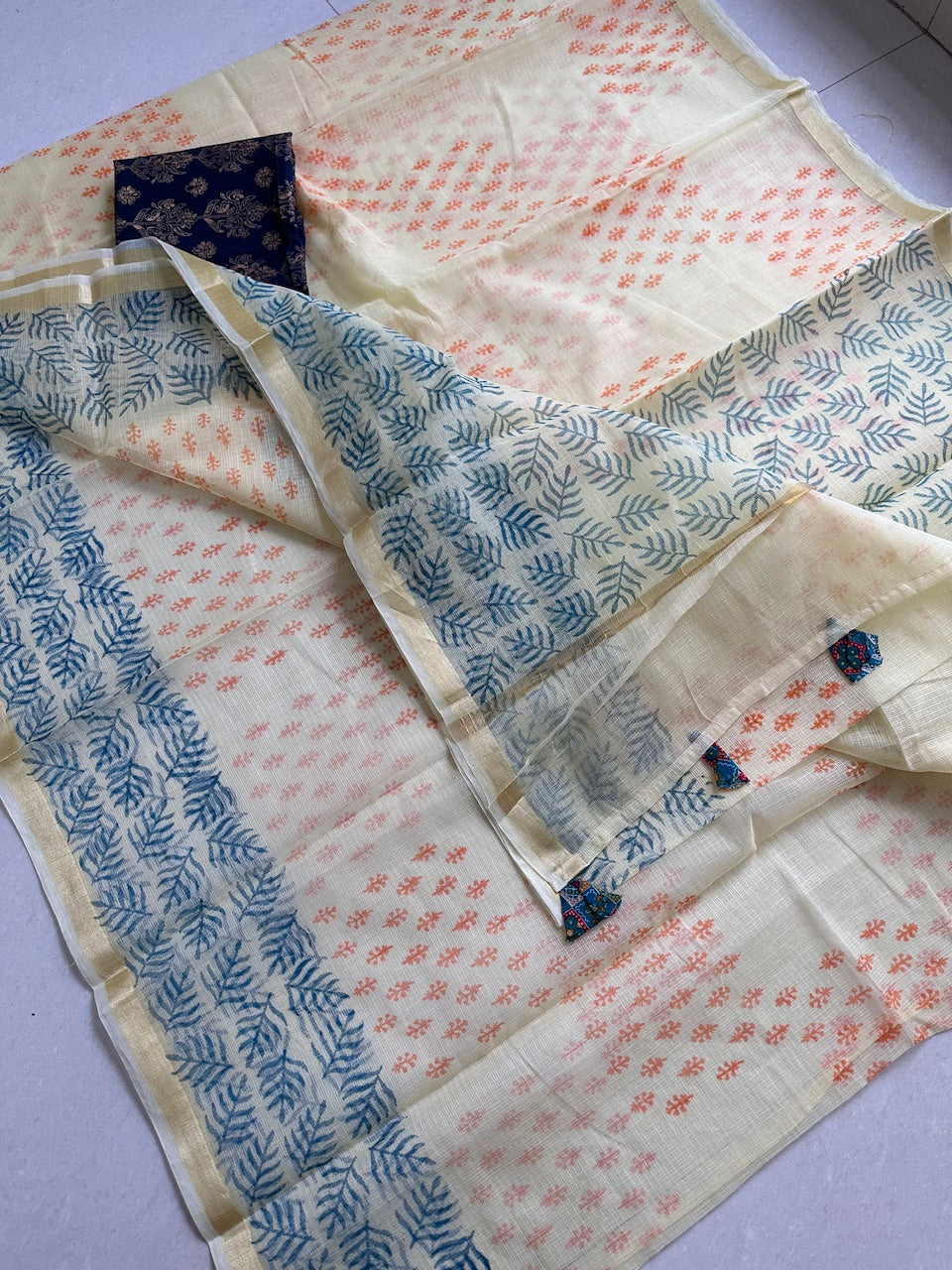 HandBlock Printed Kota Cotton Doria Saree