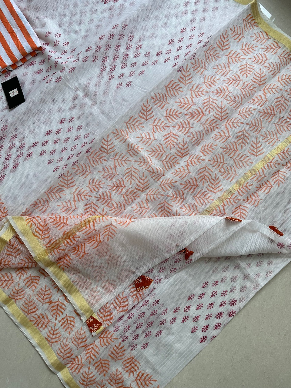 HandBlock Printed Kota Cotton Doria Saree