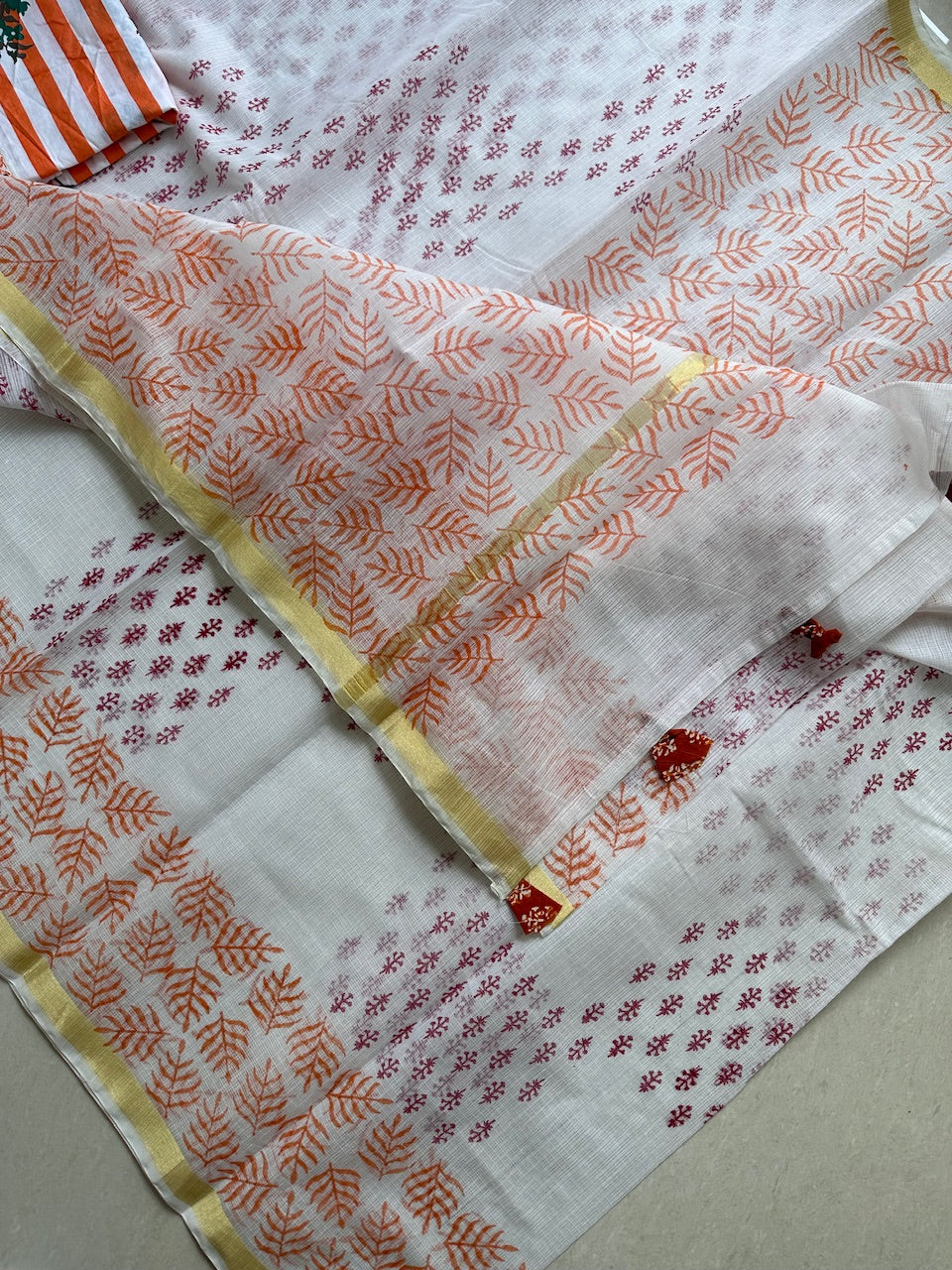 HandBlock Printed Kota Cotton Doria Saree