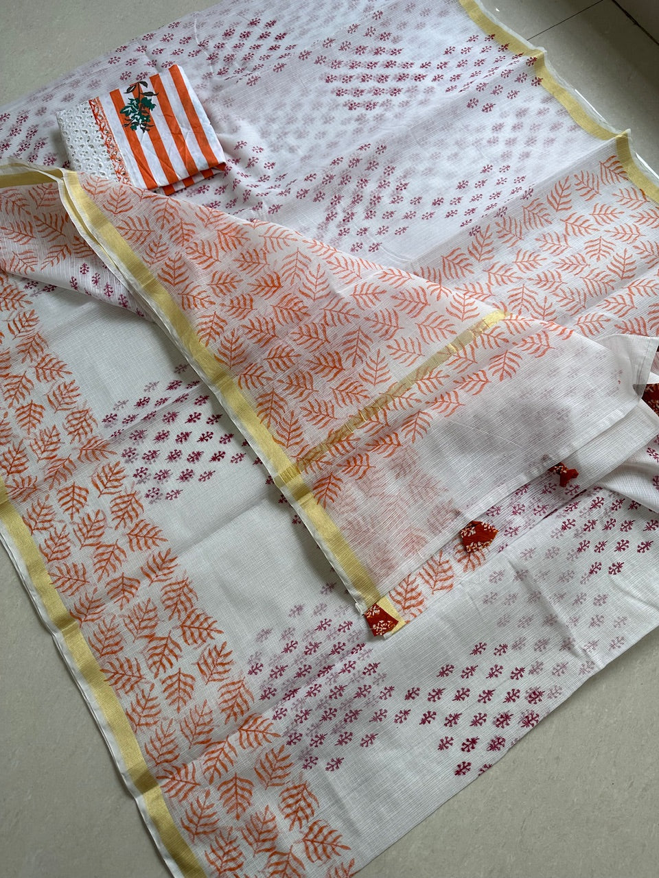 HandBlock Printed Kota Cotton Doria Saree