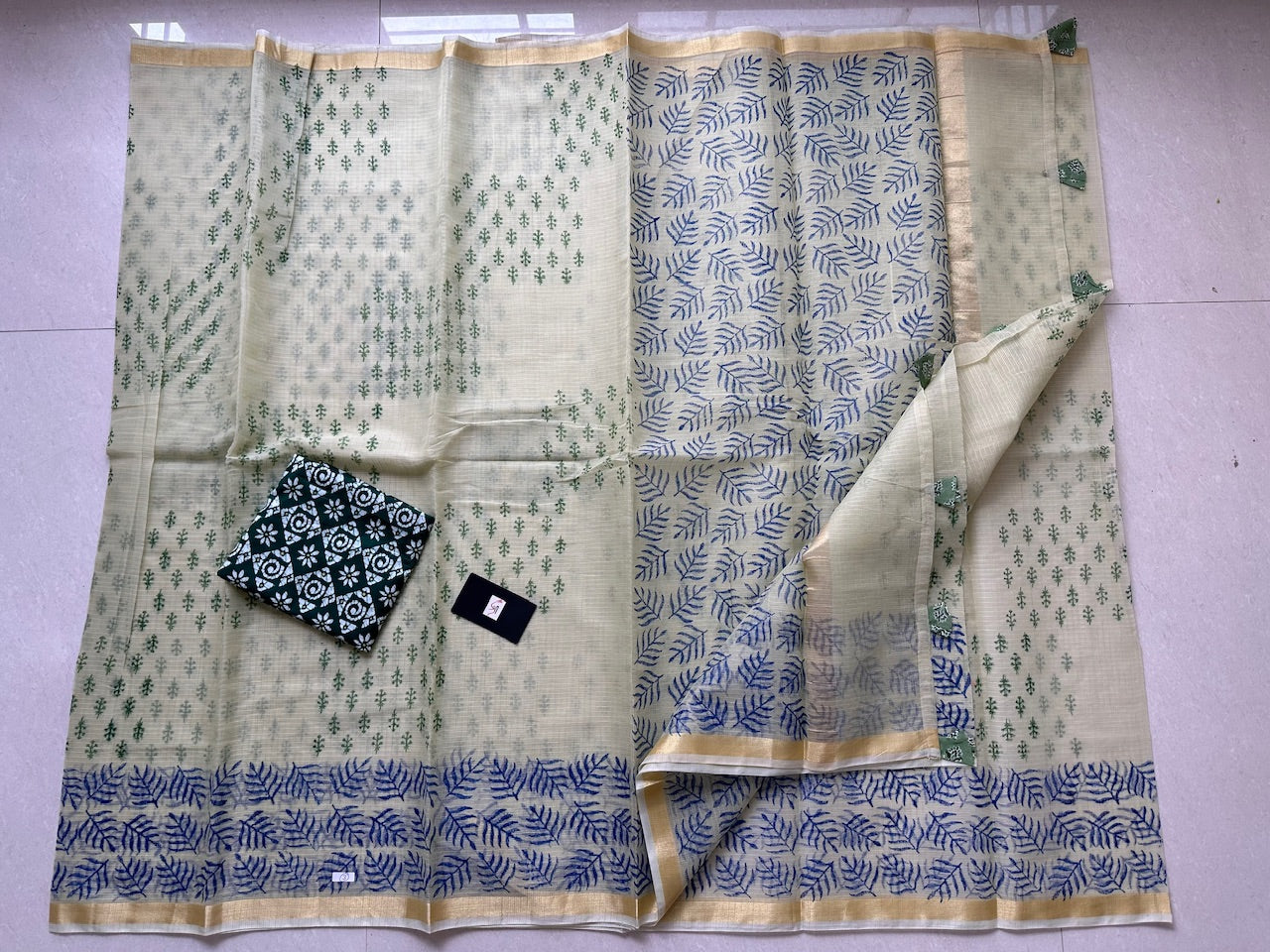 HandBlock Printed Kota Cotton Doria Saree