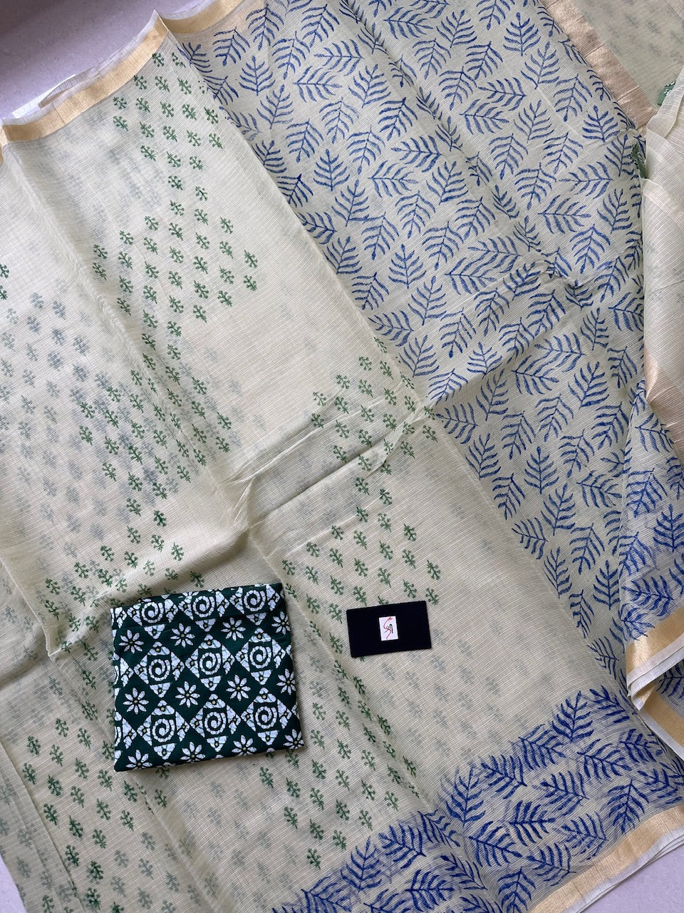 HandBlock Printed Kota Cotton Doria Saree