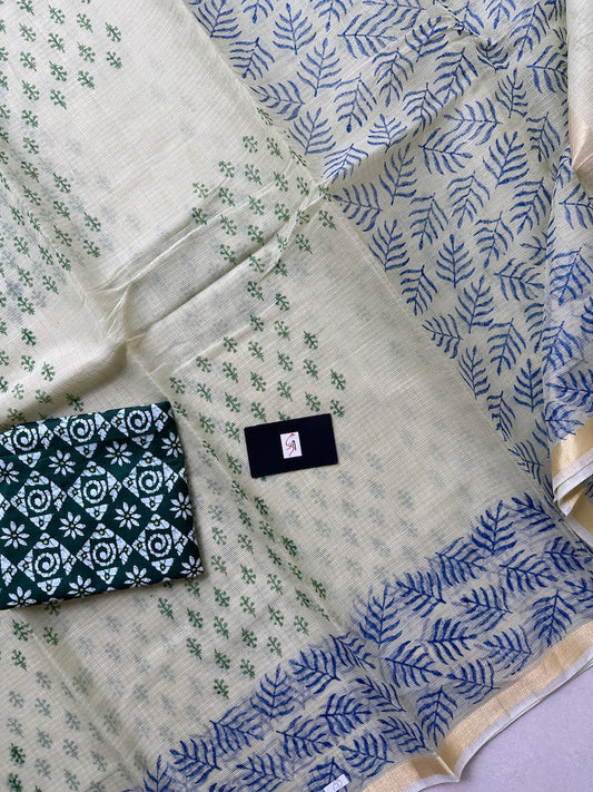 HandBlock Printed Kota Cotton Doria Saree