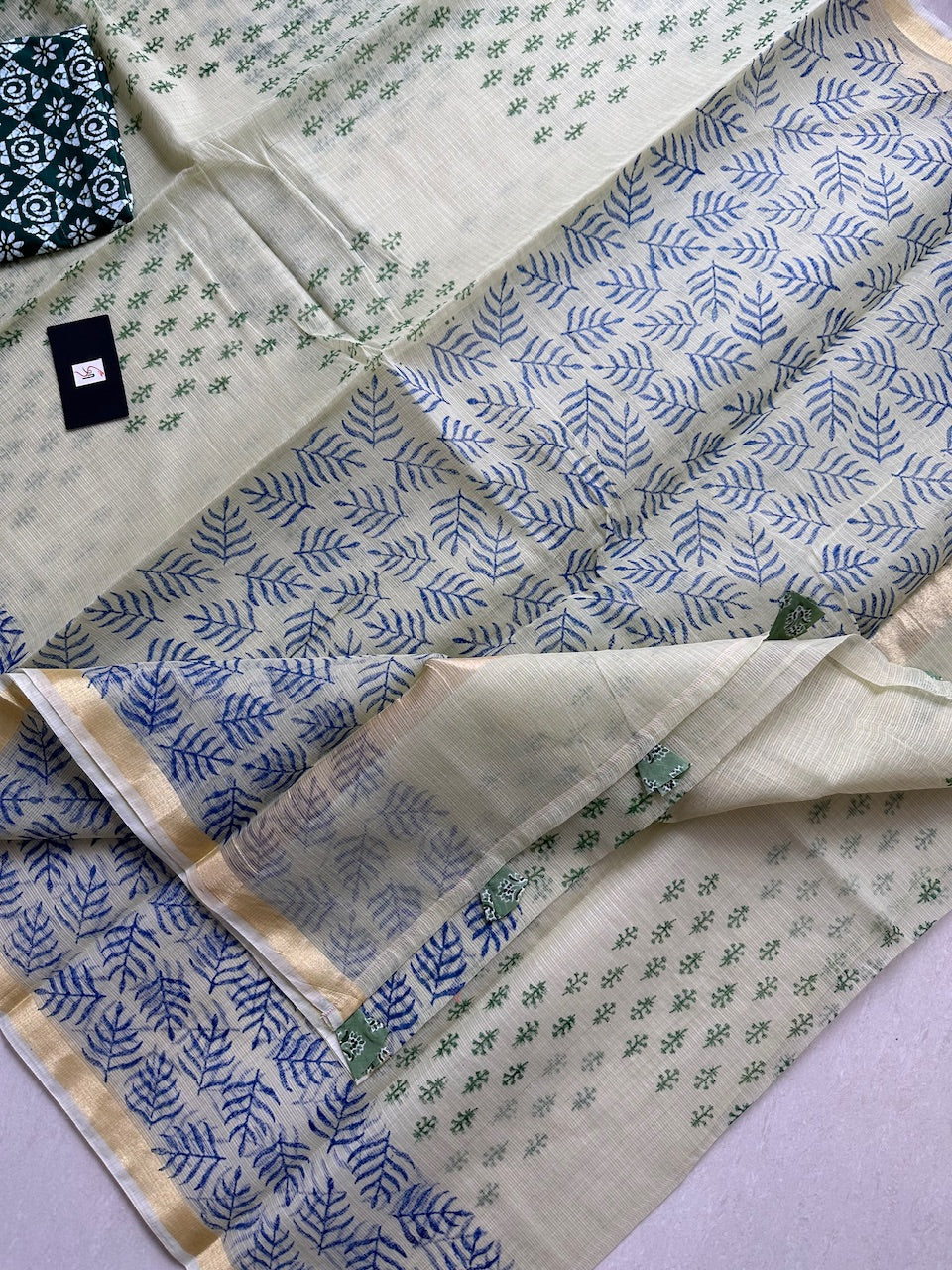 HandBlock Printed Kota Cotton Doria Saree