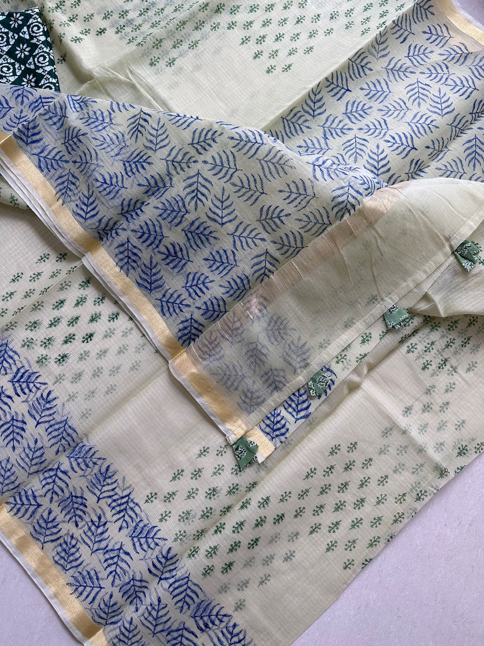 HandBlock Printed Kota Cotton Doria Saree