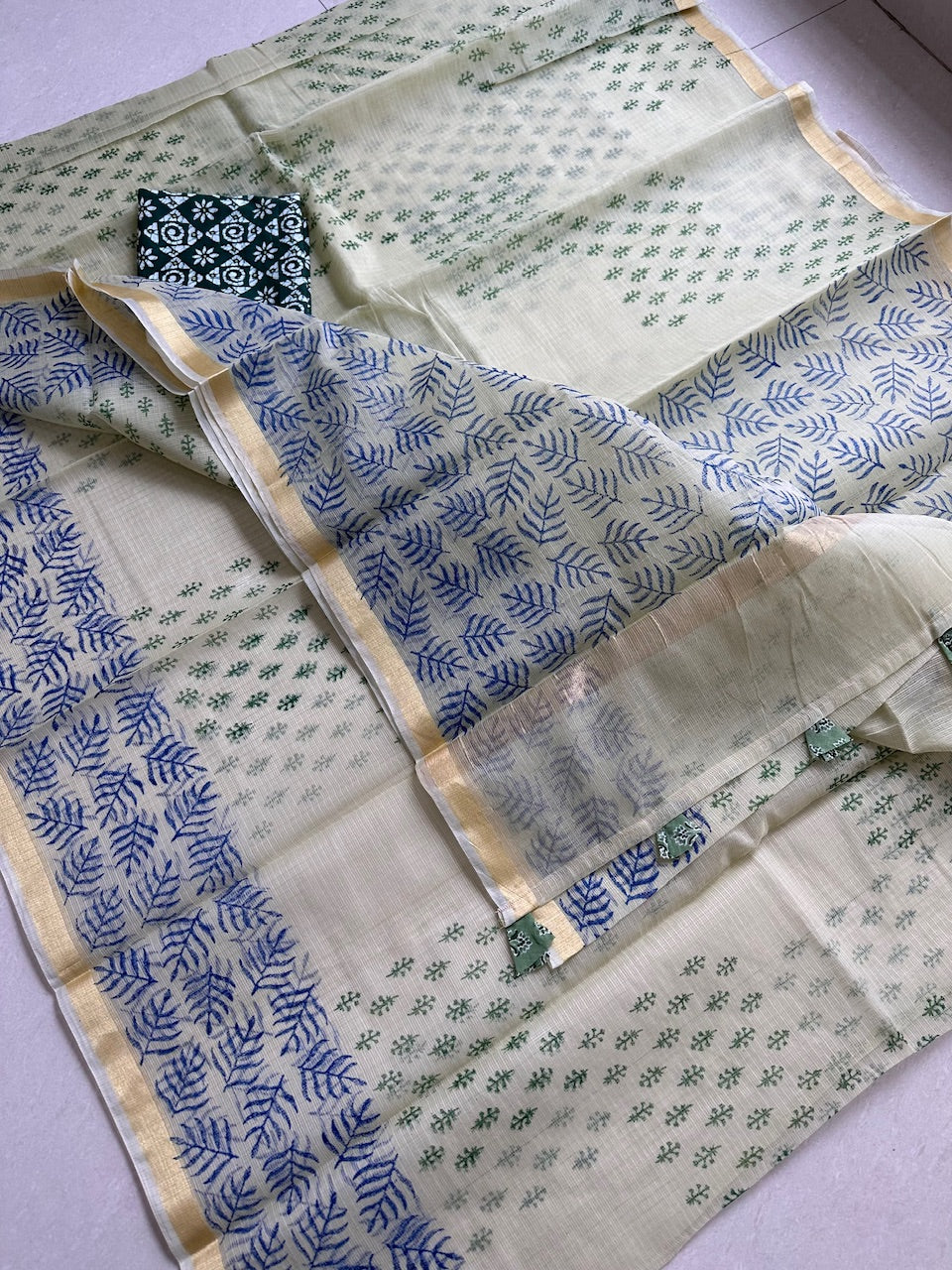 HandBlock Printed Kota Cotton Doria Saree