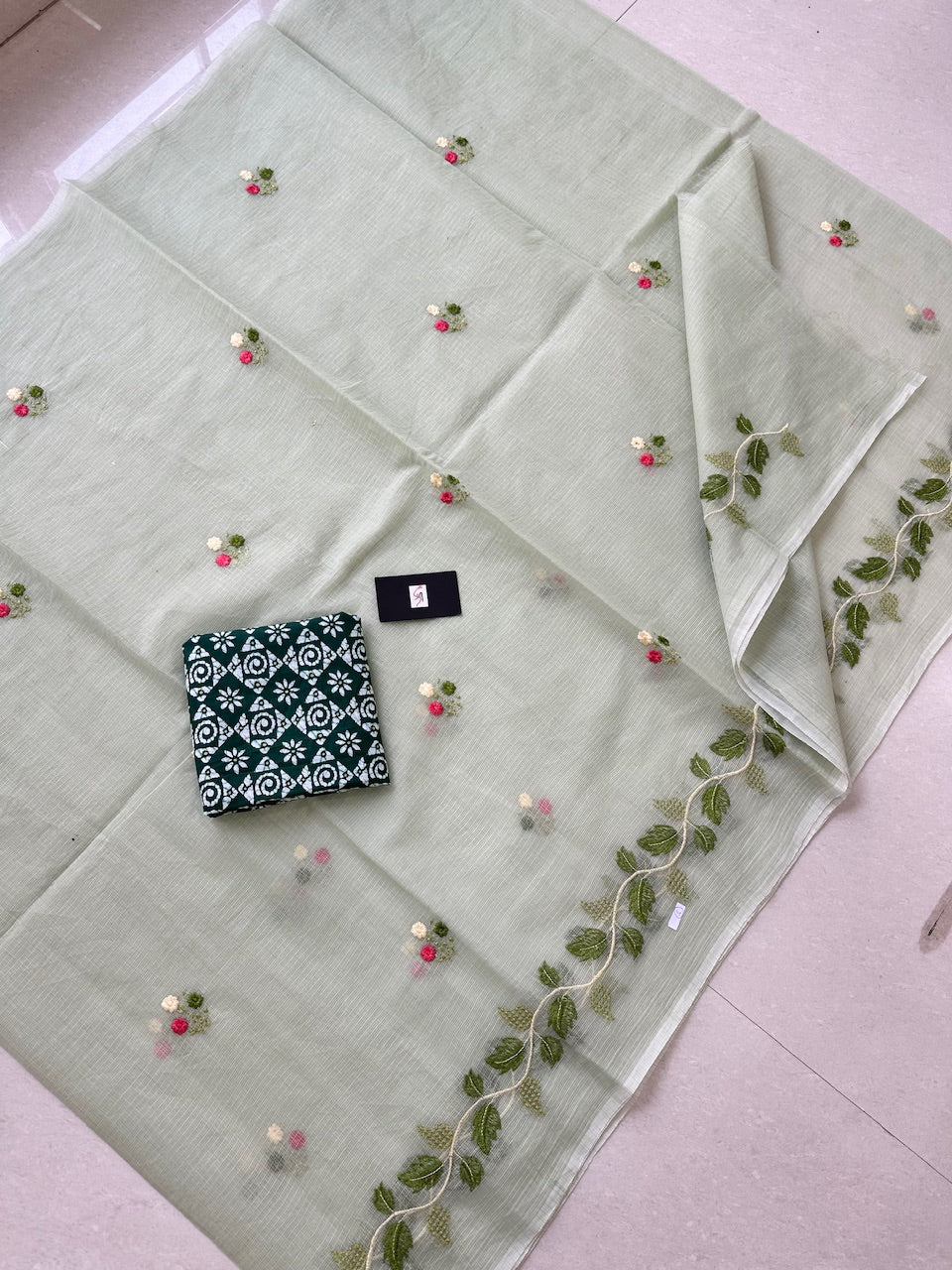 Embroidered Kota Cotton Doria Saree