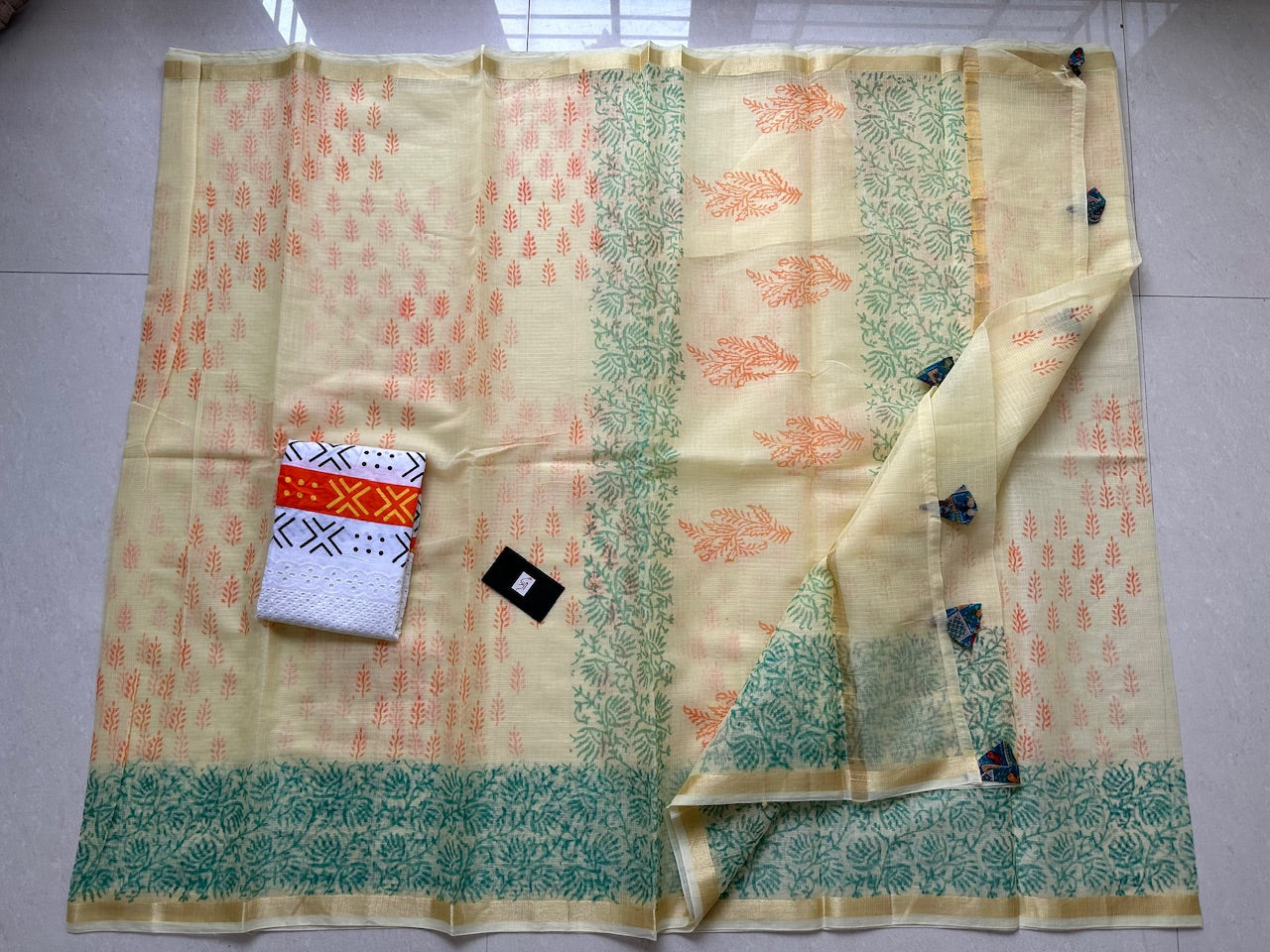 HandBlock Printed Kota Cotton Doria Saree