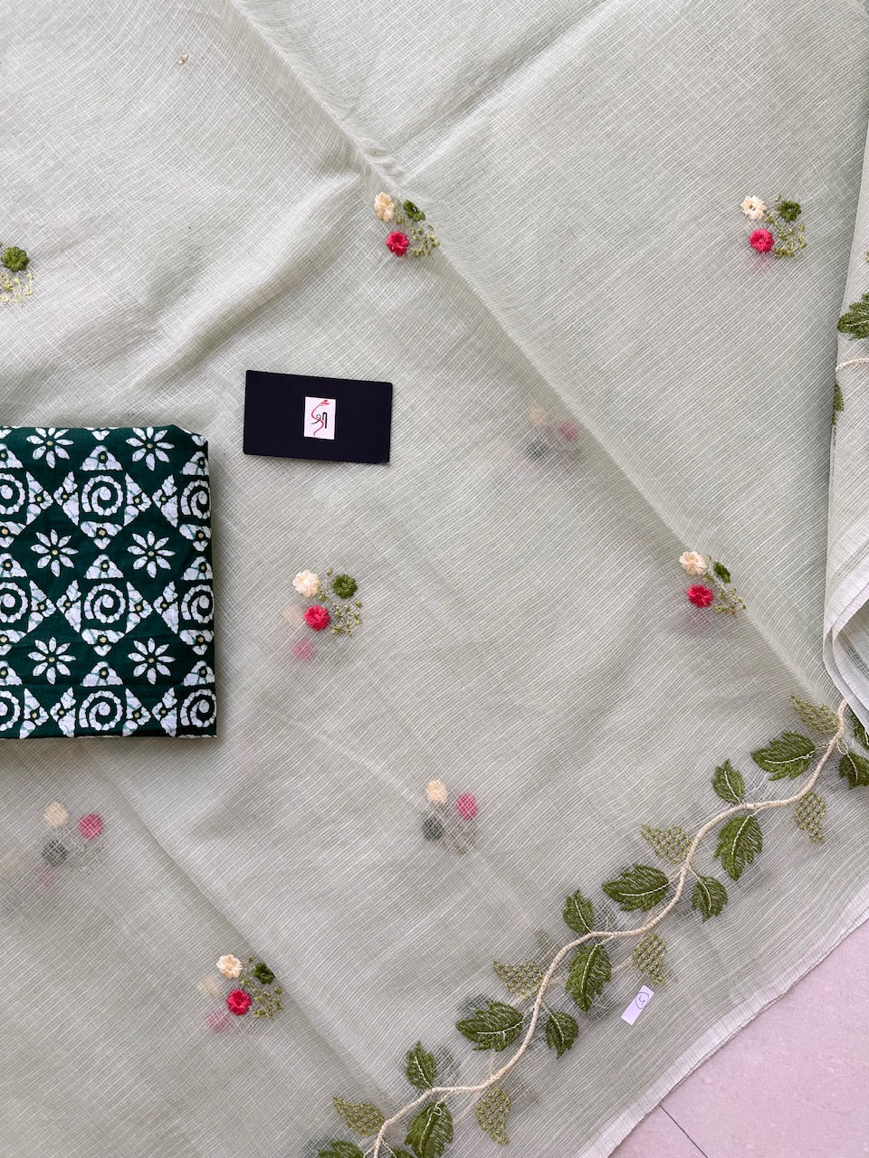 Embroidered Kota Cotton Doria Saree